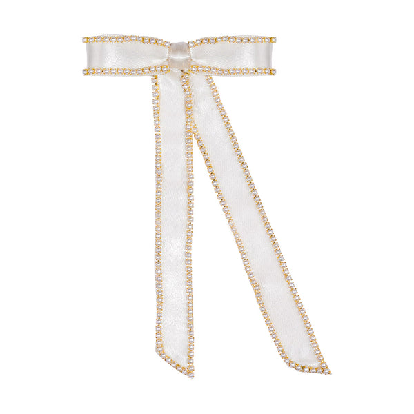 Satin Ribbon Pearl Hair Bow - Off-White