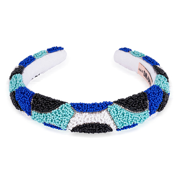 Embellished Evil Eye Puff Hair Band - Blue