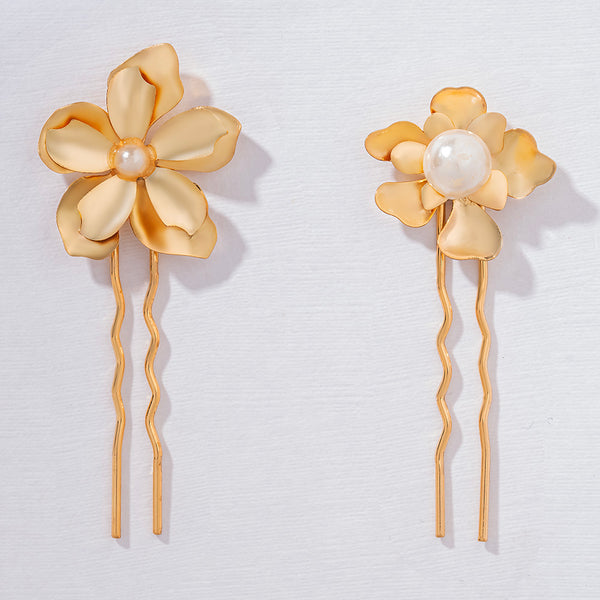 Set of 2 Iris Pearl U Pins - Gold