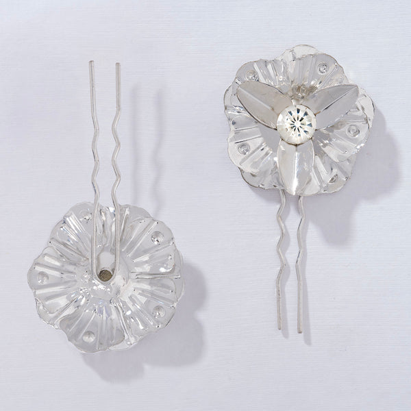 Set of 2 Iris Crystal U Pins - Silver