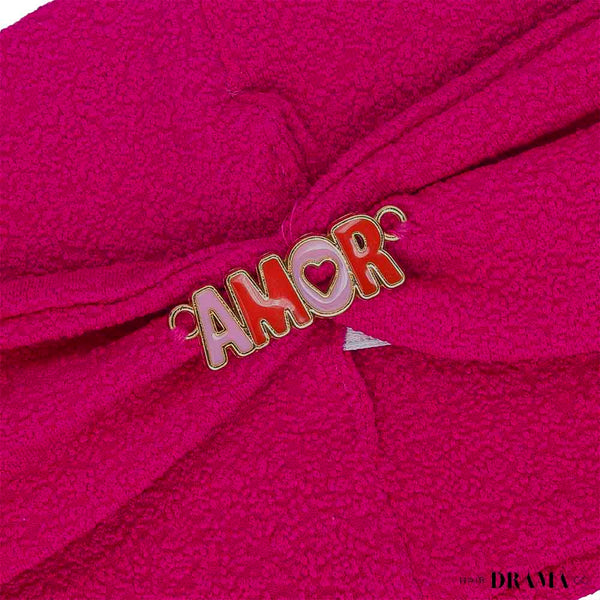 Dark Pink Textured Hair Band with Amor Metal Broach