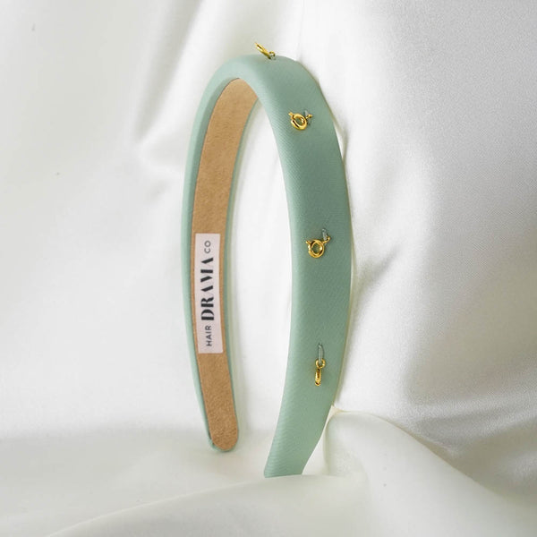 Mint Green Puff Hair Band - 8 Charms