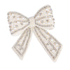Embellished Crystal & Pearl Hair Bow Barrette Clip - Silver