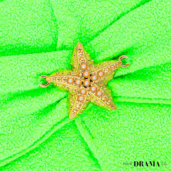 Neon Green Textured Hair Band with Starfish Metal Broach