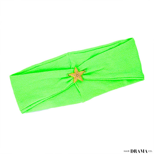 Neon Green Textured Hair Band with Starfish Metal Broach