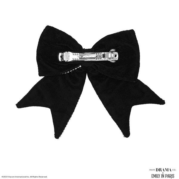 HDC x Emily in Paris Dazzling Noir Velvet Hair Bow Barrette Clip - Black