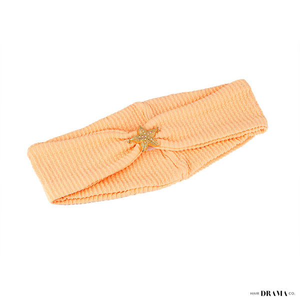 Orange Ribbed Hair Band with Starfish Metal Broach