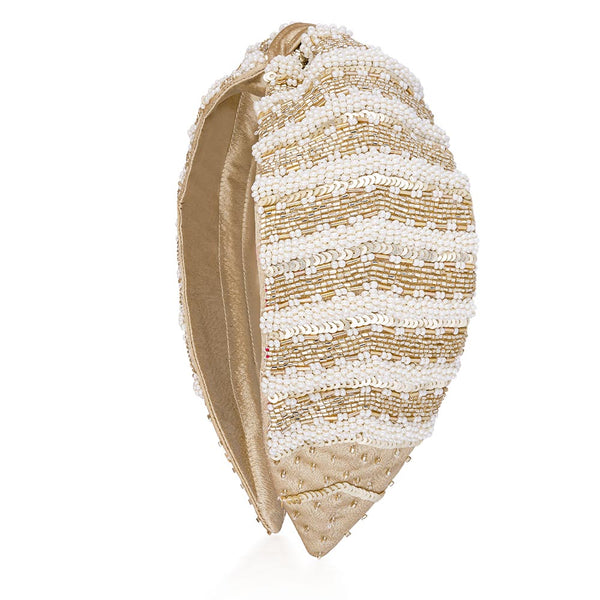Irina Knotted Hair Band - White & Gold