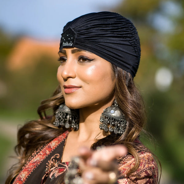Embellished Turban with Sequins - Black