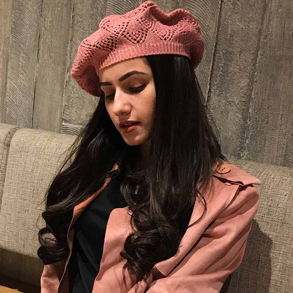Plain Knitted Beret- Pink