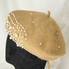 Beret with Pearls & Crystals - Tan