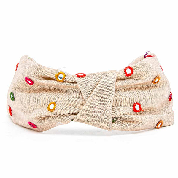 Mesh with mirror work headband-Beige