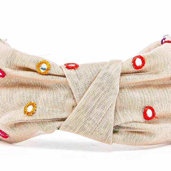 Mesh with mirror work headband-Beige