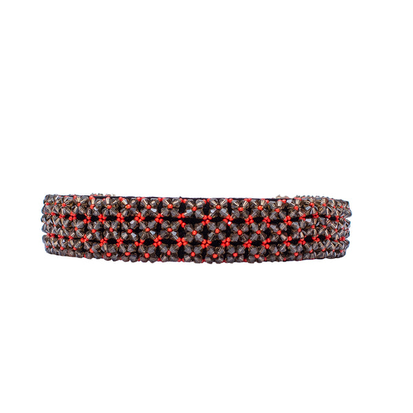 Broad Bead Embroidered Headband-Red