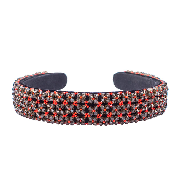 Broad Bead Embroidered Headband-Red