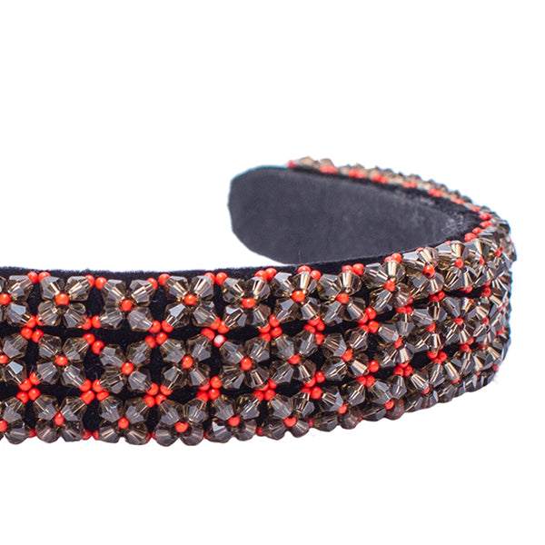 Sleek BeadEmbroideredHeadband- Red