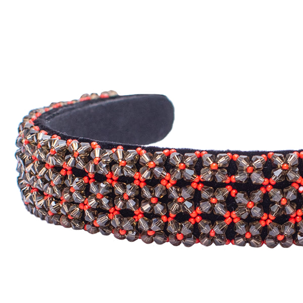 Broad Bead Embroidered Headband-Red