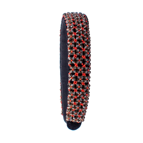 Broad Bead Embroidered Headband-Red