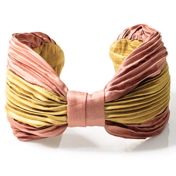 Pleated Knotted Headband-Pink & Gold