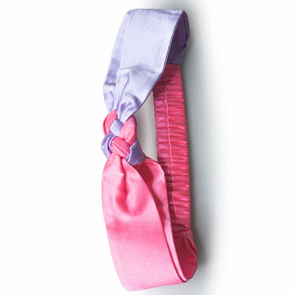 Silk Satin Braided Stretch Headband - Lilac & Neon Pink