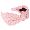 Light Pink Tweed Knotted Hair Band With Pearls