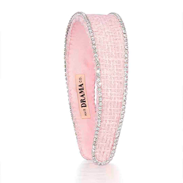 Light Pink Tweed Crystal Flat Hair Band