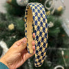 Houndstooth Puff Hair Band - Blue & Biege