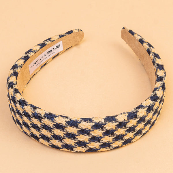 HDC x Emily in Paris Houndstooth Puff Hair Band with Heart Charm - Blue & Biege