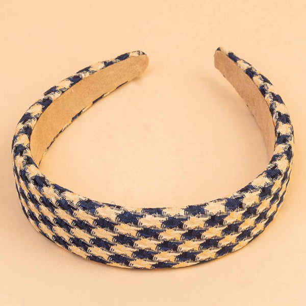 Houndstooth Puff Hair Band - Blue & Biege