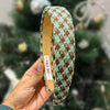 Houndstooth Puff Hair Band- Green & Brown