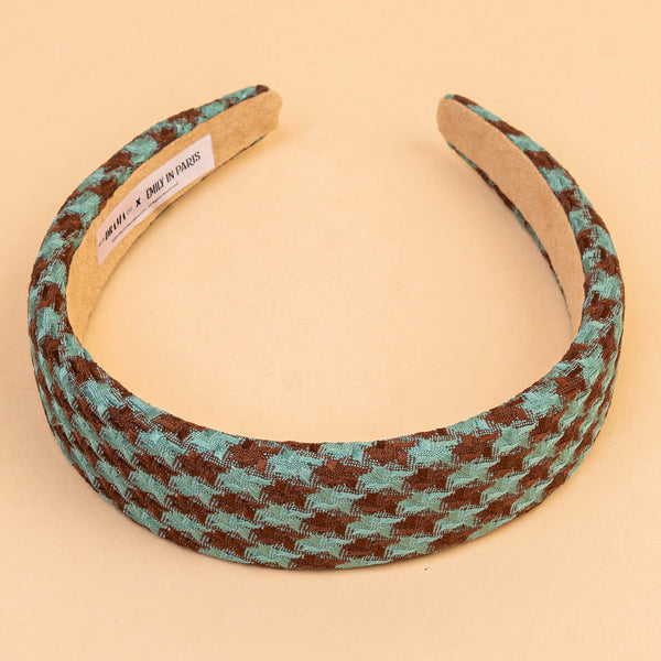 HDC x Emily in Paris Houndstooth Puff Hair Band with Heart Charm - Green & Brown