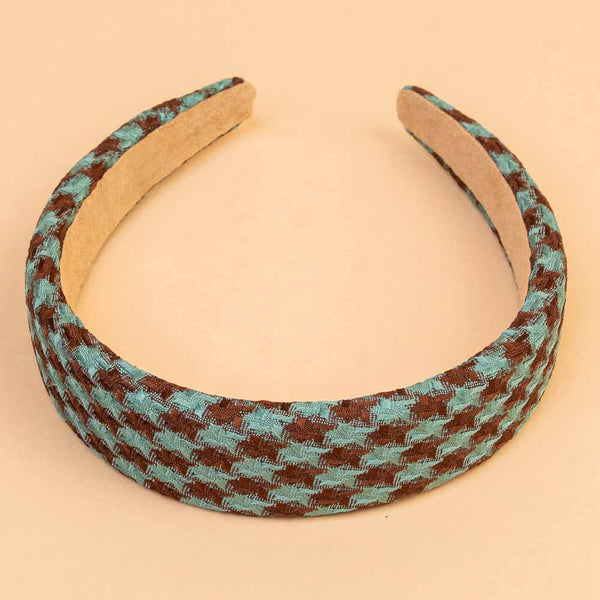 Houndstooth Puff Hair Band- Green & Brown