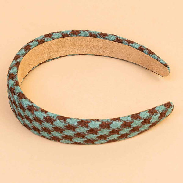 Houndstooth Puff Hair Band- Green & Brown
