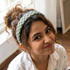 Houndstooth Puff Hair Band- Green & Brown