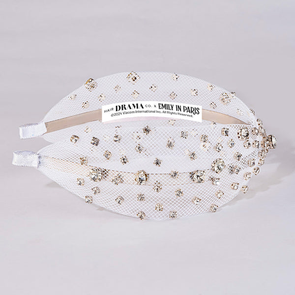 HDC x Emily in Paris Crystal Mesh Knotted Hair Band - White
