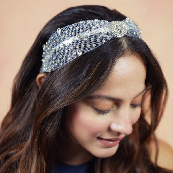 HDC x Emily in Paris Crystal Mesh Knotted Hair Band - White