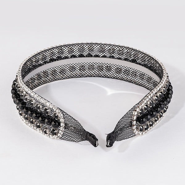 HDC x Emily in Paris Crystal & Pearl Mesh Hair Band - Black