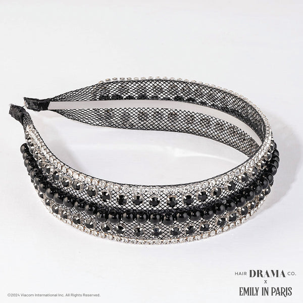 HDC x Emily in Paris Crystal & Pearl Mesh Hair Band - Black