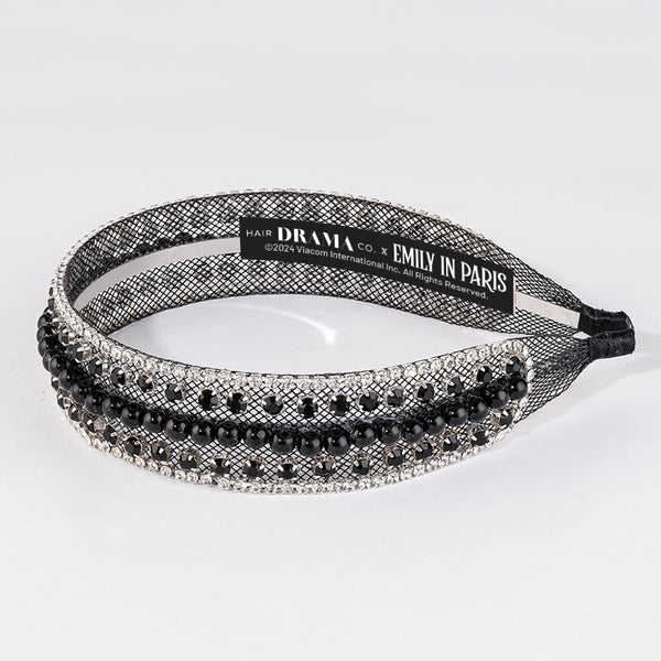 HDC x Emily in Paris Crystal & Pearl Mesh Hair Band - Black