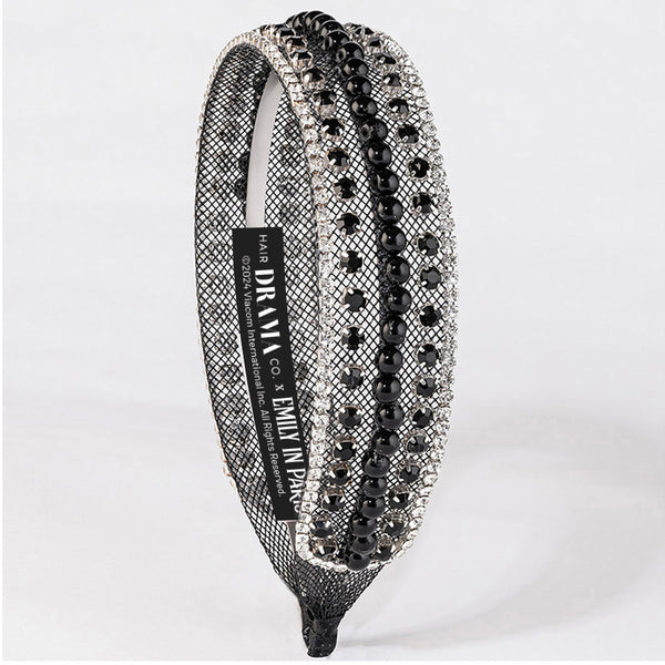 HDC x Emily in Paris Crystal & Pearl Mesh Hair Band - Black