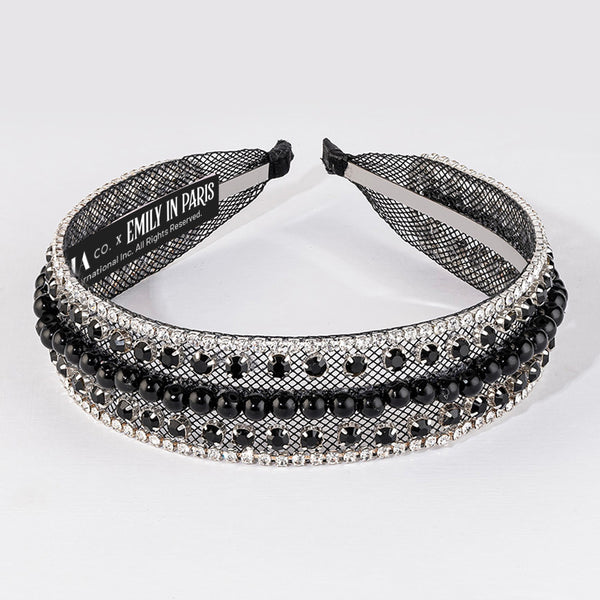 HDC x Emily in Paris Crystal & Pearl Mesh Hair Band - Black