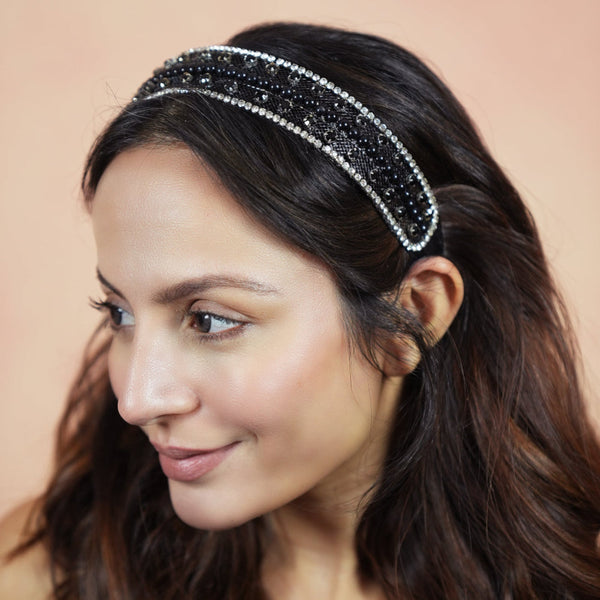 HDC x Emily in Paris Crystal & Pearl Mesh Hair Band - Black