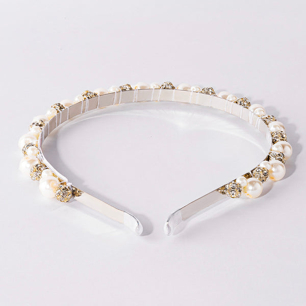 Off-White Pearl and Silver Crystals Hair Band
