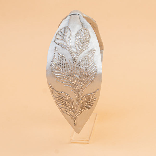 Floral Embellished Knotted Hair Band - Grey