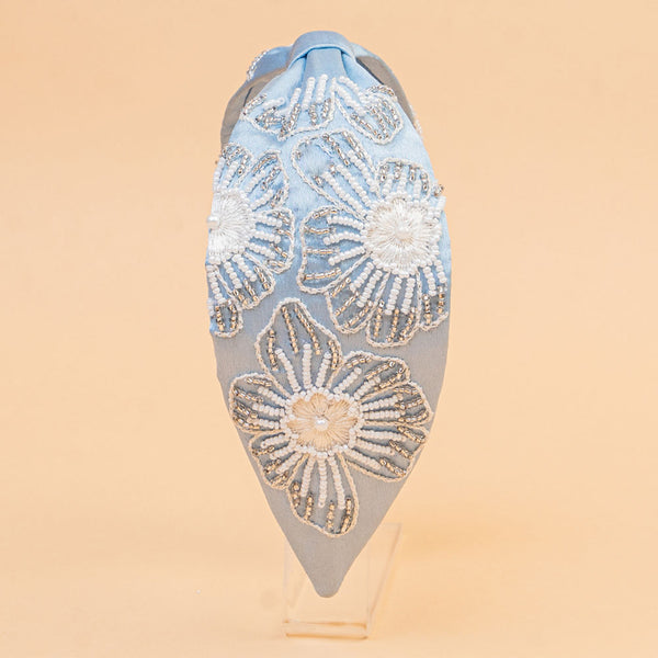 Flora Embellished Knotted Hair Band - Blue
