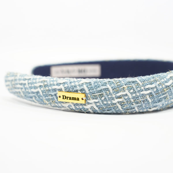 Tweed Puff Hair Band - Blue & White