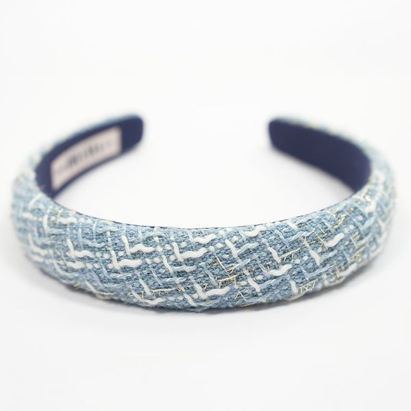 Tweed Puff Hair Band - Blue & White