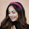 Tweed Puff Hair Band - Hot Pink