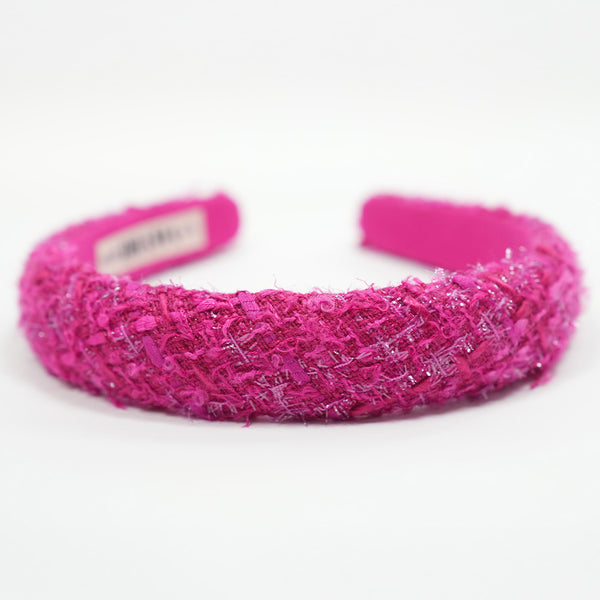 Tweed Puff Hair Band - Hot Pink