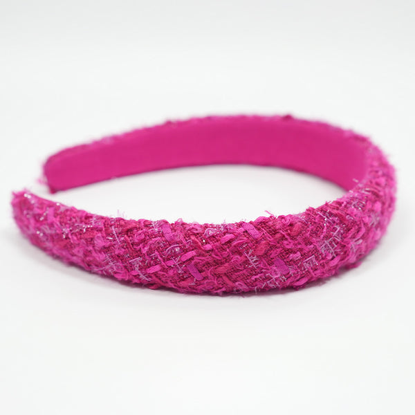 Tweed Puff Hair Band - Hot Pink